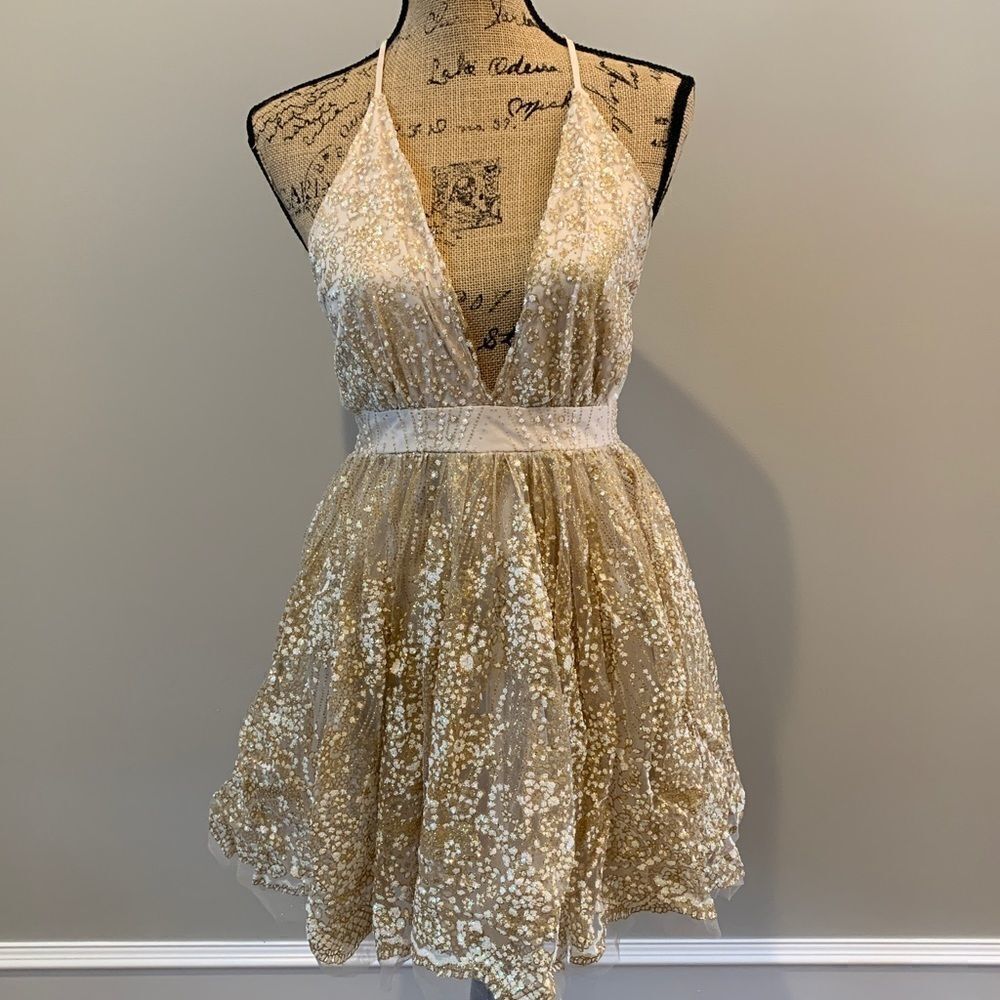Party Dress Sequins and beaded plunging neckline